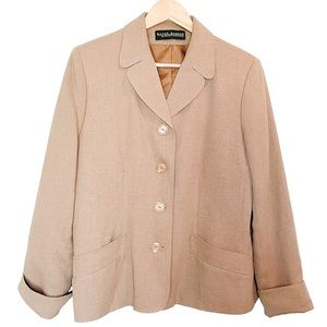 HARVE BENARD Vintage Beige Tan Tweed Textured Blazer Coat Jacket Shoulder Pads
